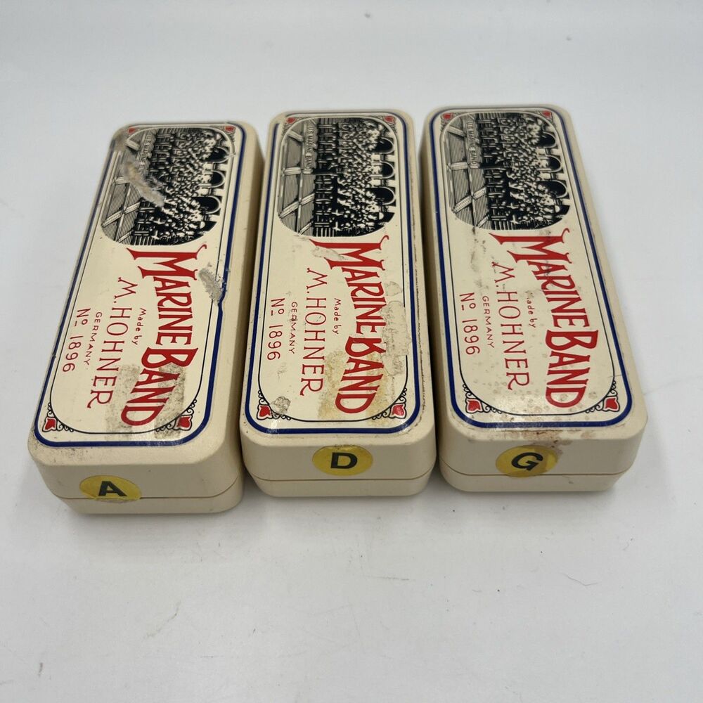 Hohner Marine Band Harmonicas Lot of 3 Keys A, D, G - Orig. Boxes, #1896 Germany
